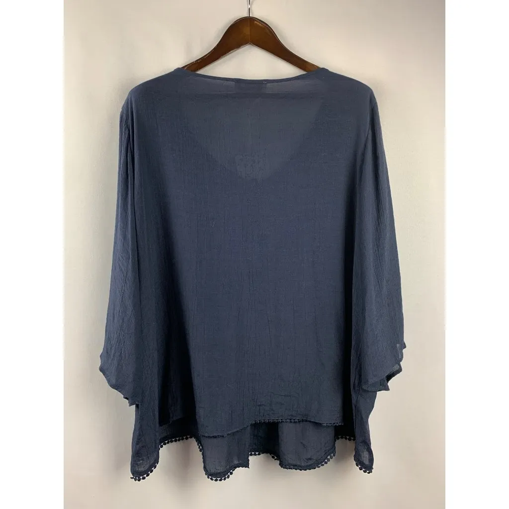 Women’s Carolyn Taylor Blue 3/4 Bell Sleeve Notch Neck with Lace Yoke Size 2X - Image 9