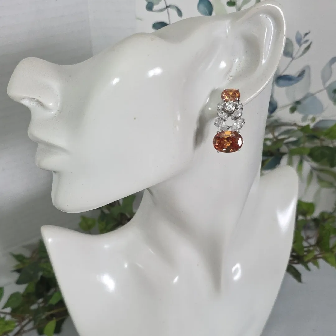 Silver Rhodium with Orange And Clear Zirconia Neckalce and Earrings Set - Image 15