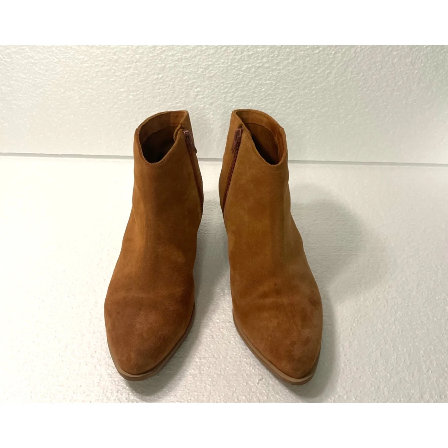 ABLE Chalsea Almond Toe Suede Ankle Western Booties Women's sz. 8 in Cognac Brown - Image 2