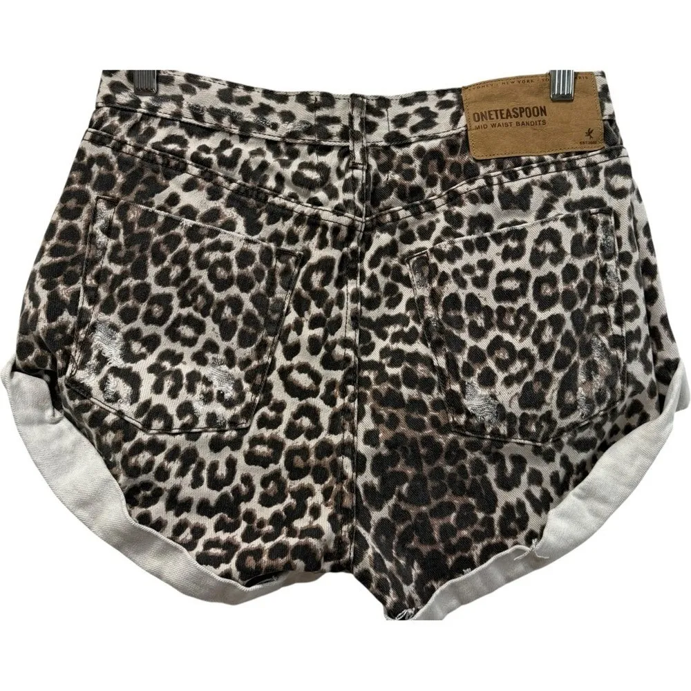 One Teaspoon Bandits Mid Rise Button Fly Denim Jean Shorts - Animal Print‎ Sz 27 - Image 4