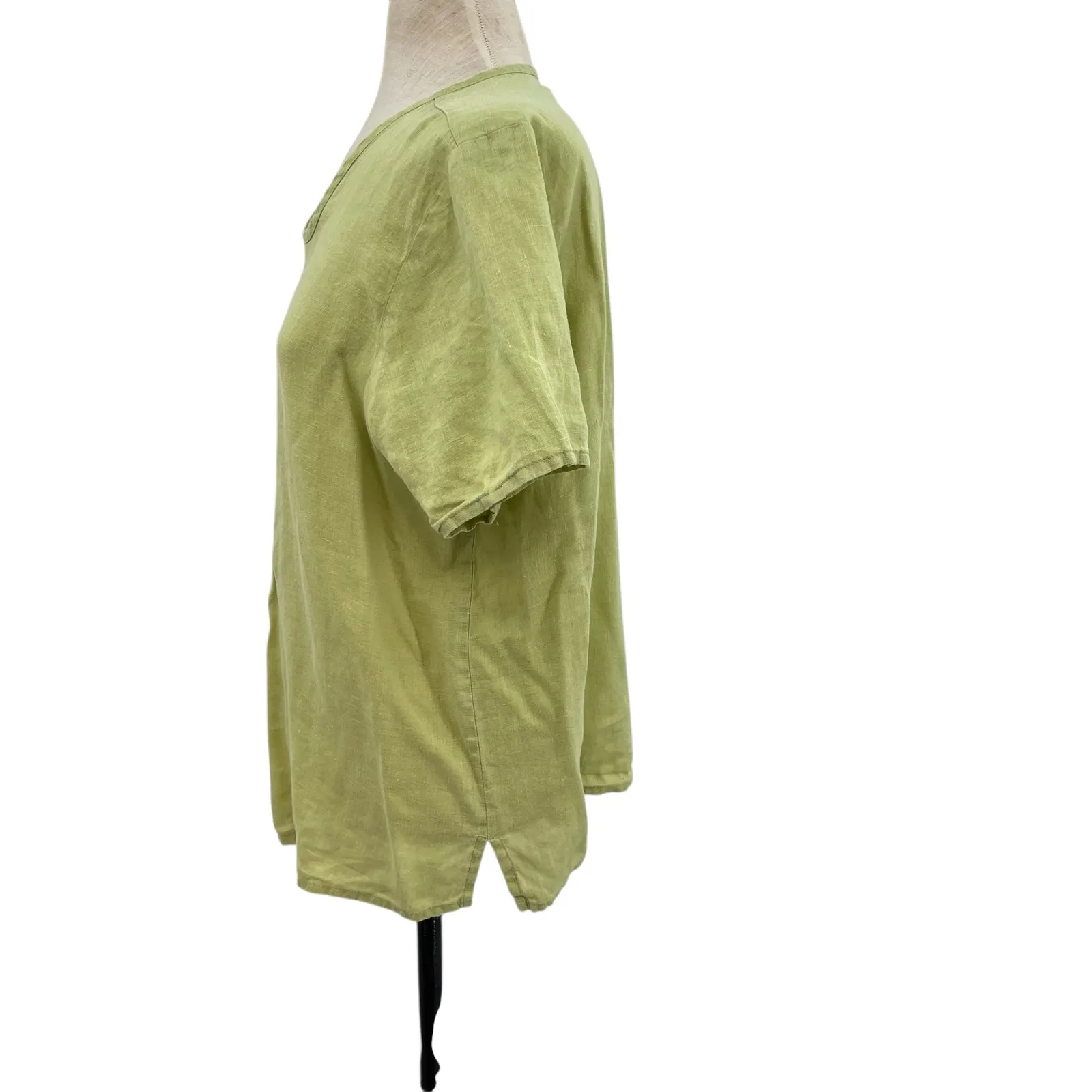 Flax Top Short Sleeve Blouse T-Shirt Linen Lime Green‎ Size Small - Image 5