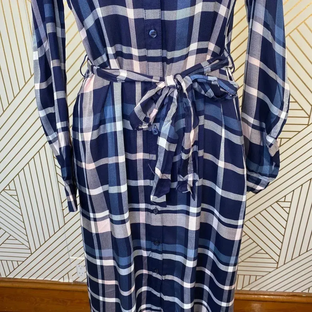 Maison Jules  Cold-Shoulder‎ Plaid Midi Shirt Dress - Image 8