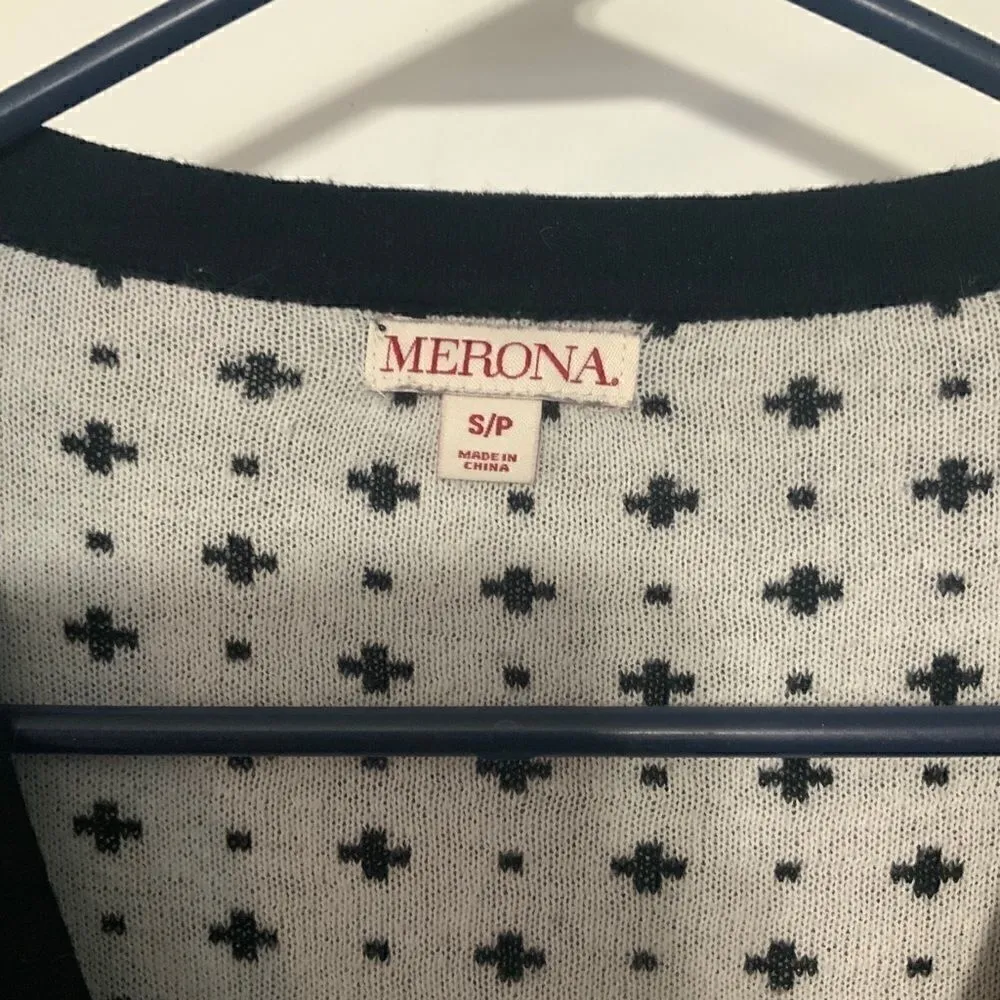 Merona a cross design black white cardigan - Image 3