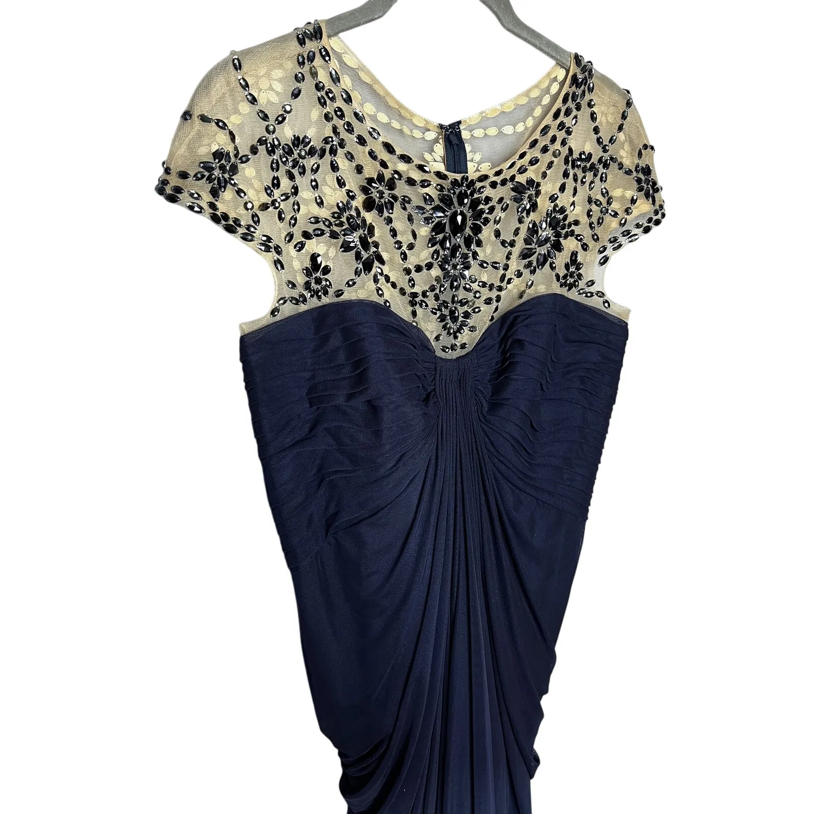 Tadashi‎ Shoji Cap Sleeve Beaded Mesh Gown Size Medium Dress Navy Blue - Image 3