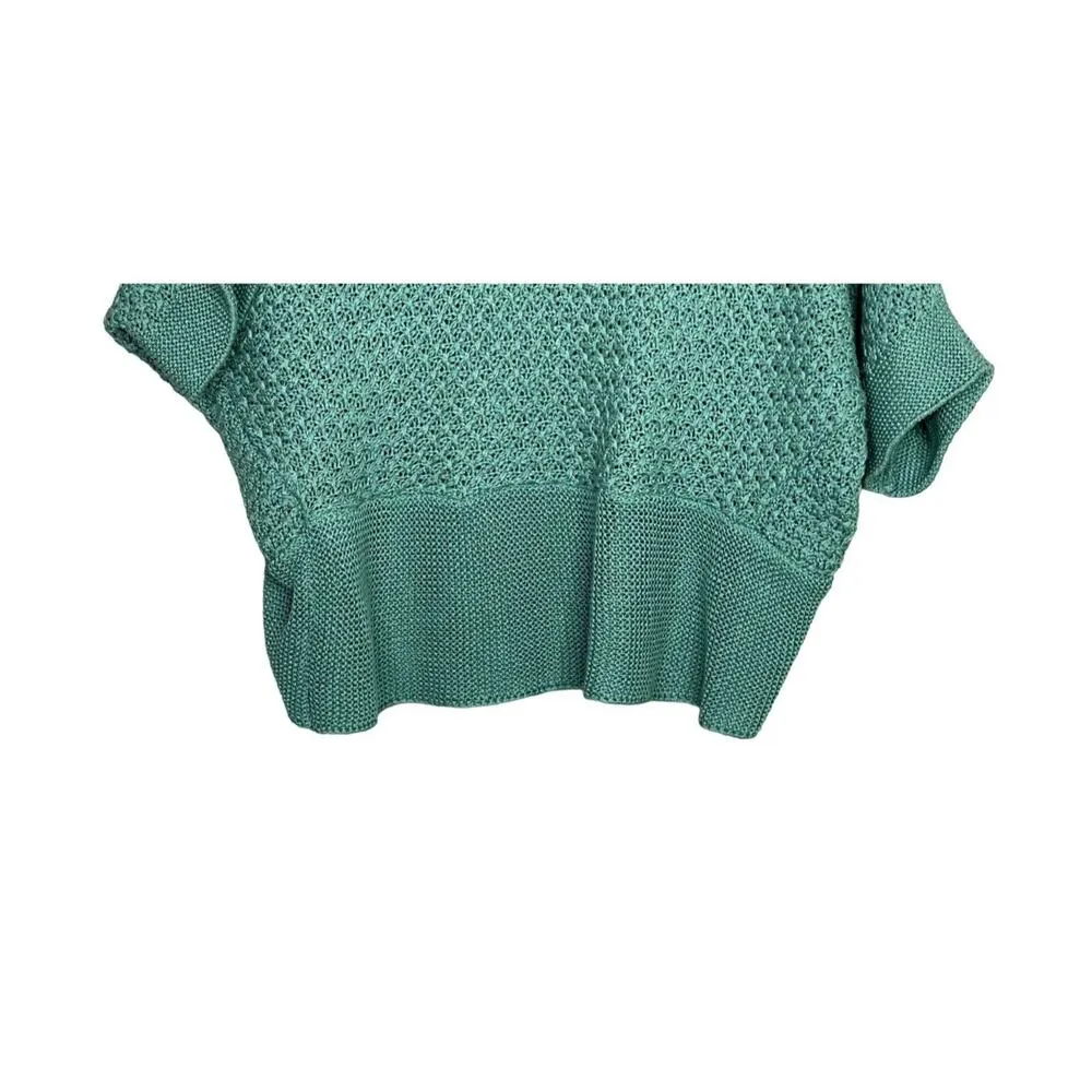ZARA Slouchy Short Sleeves Knit Cotton Short Cardigan Sweater Open Front M Teal - Image 8