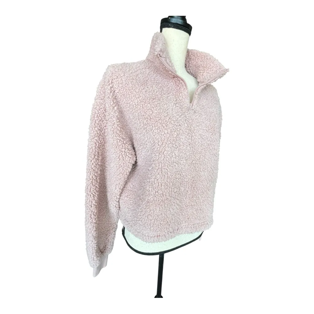 Love Tree Pink Sherpa Half Zip Teddy Pullover Size M - Image 4