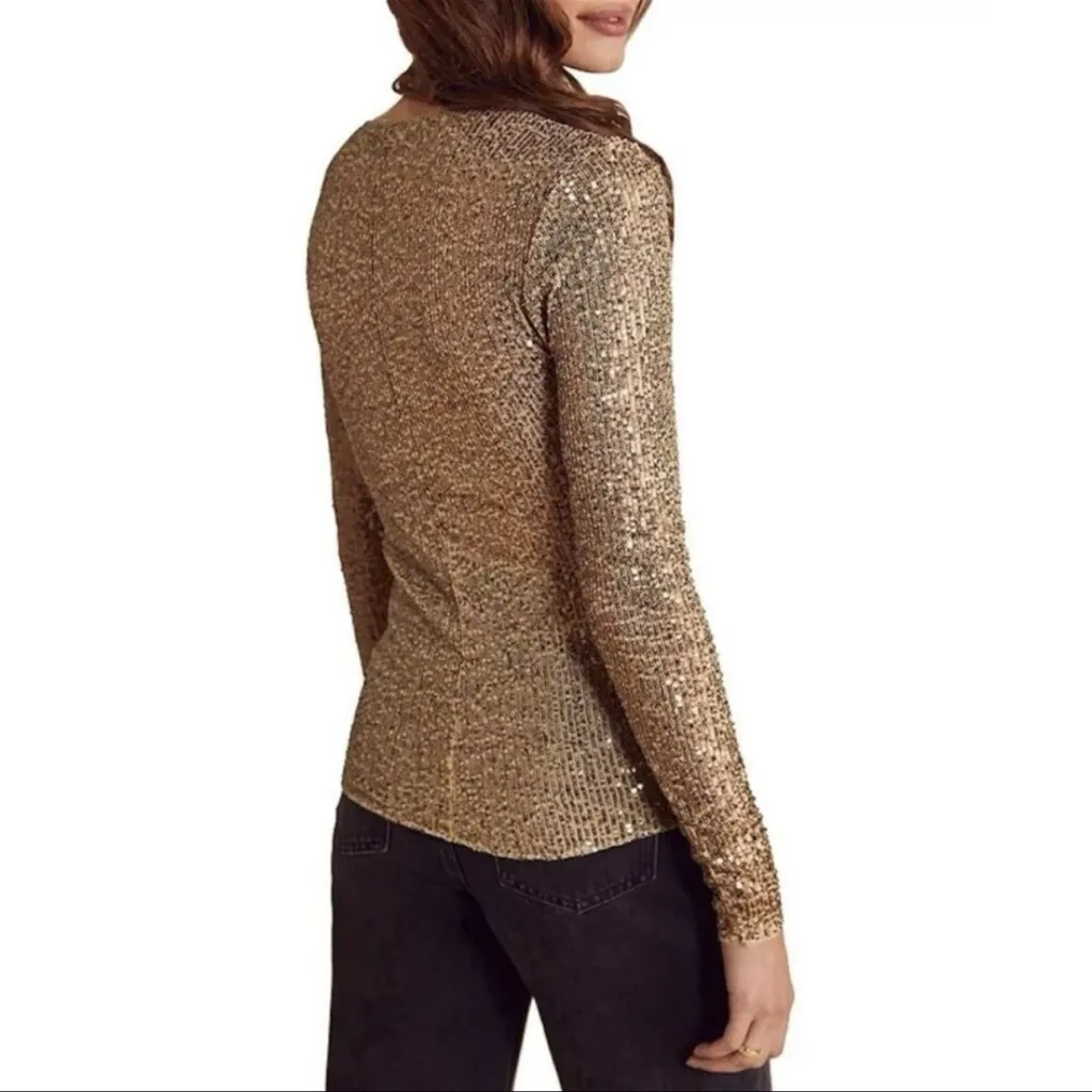 Intimately Free People Gold Sequin Long Sleeve Top - Size S - Image 2