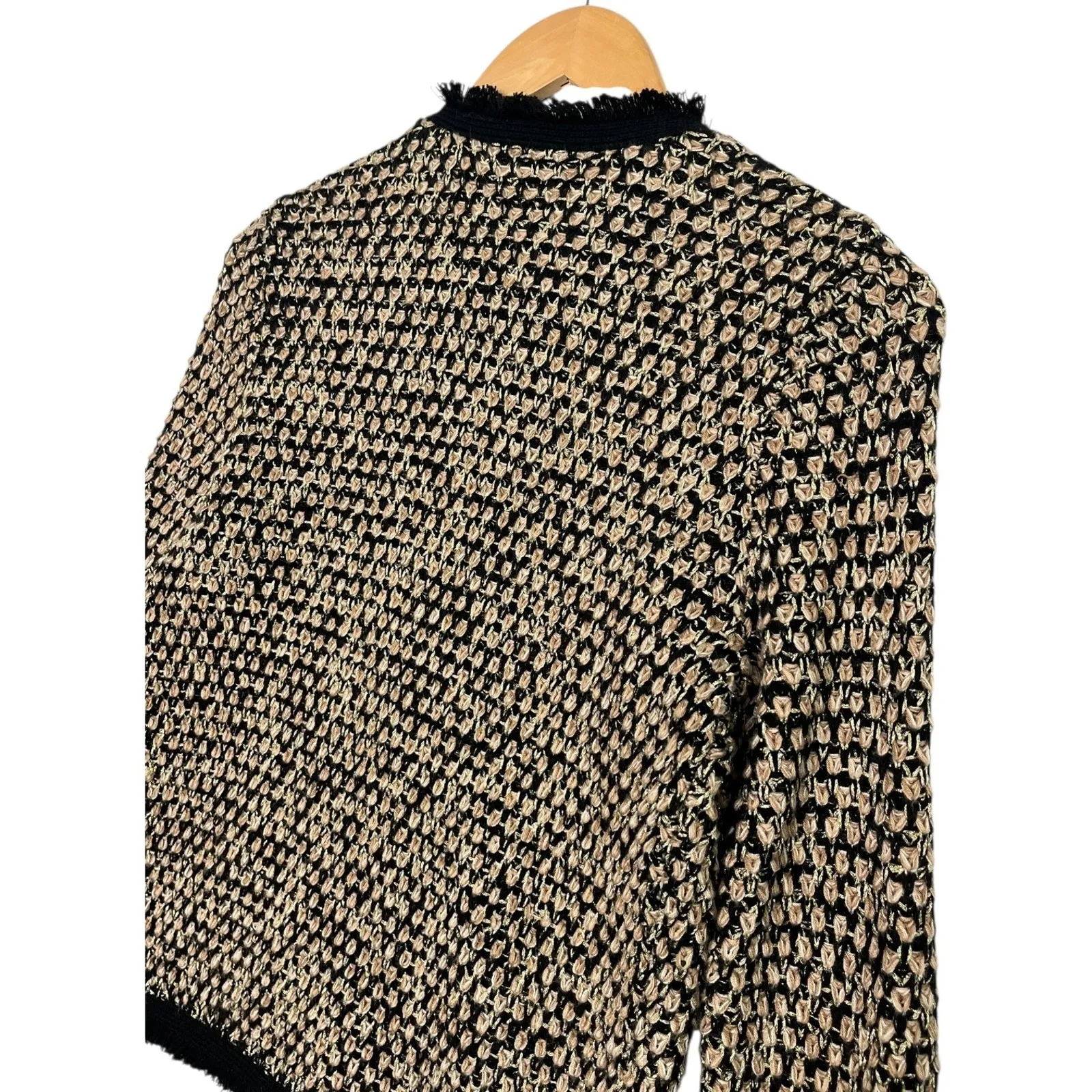 J McLaughlin Twill Jacket Womens Small Black Tan Wool Blend Metallic Designer - Image 8