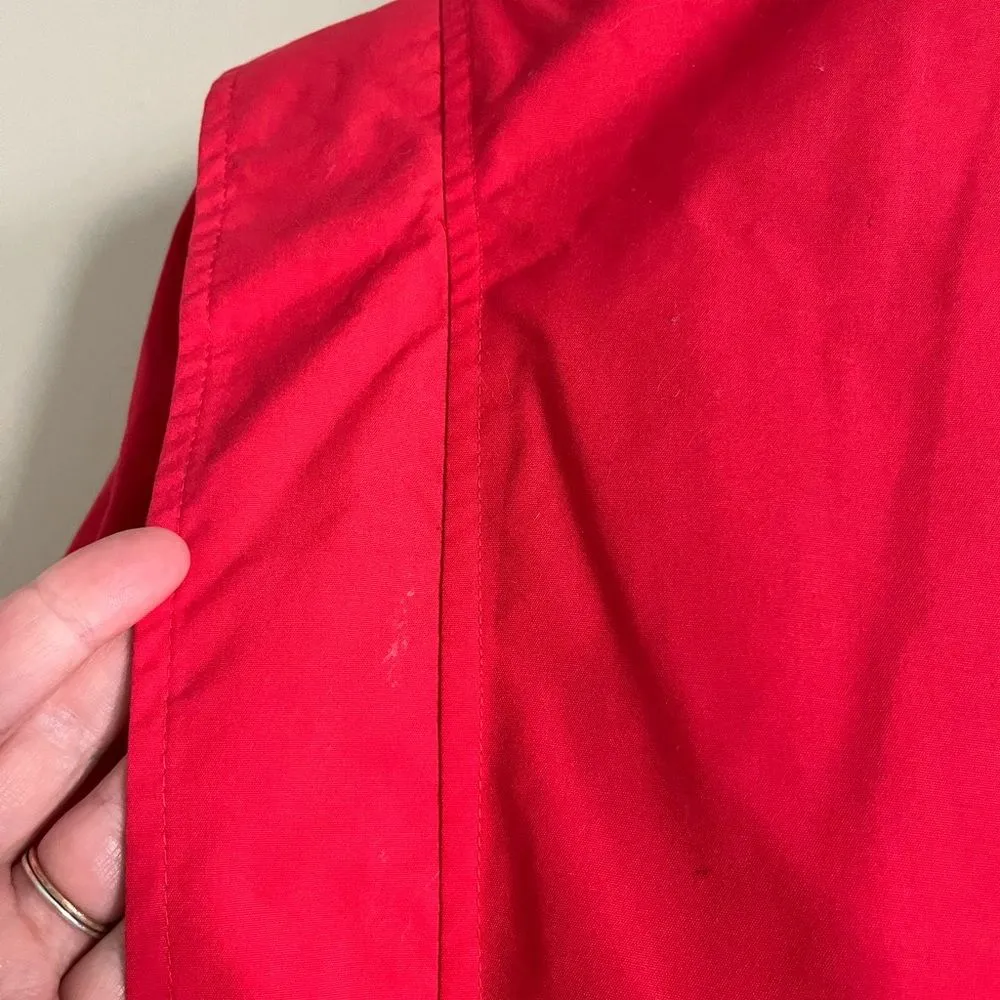 Vintage 80s/90s Mulberry Street Red Trench Coat Belted Jacket Contrast Collar Size 14 - Image 9