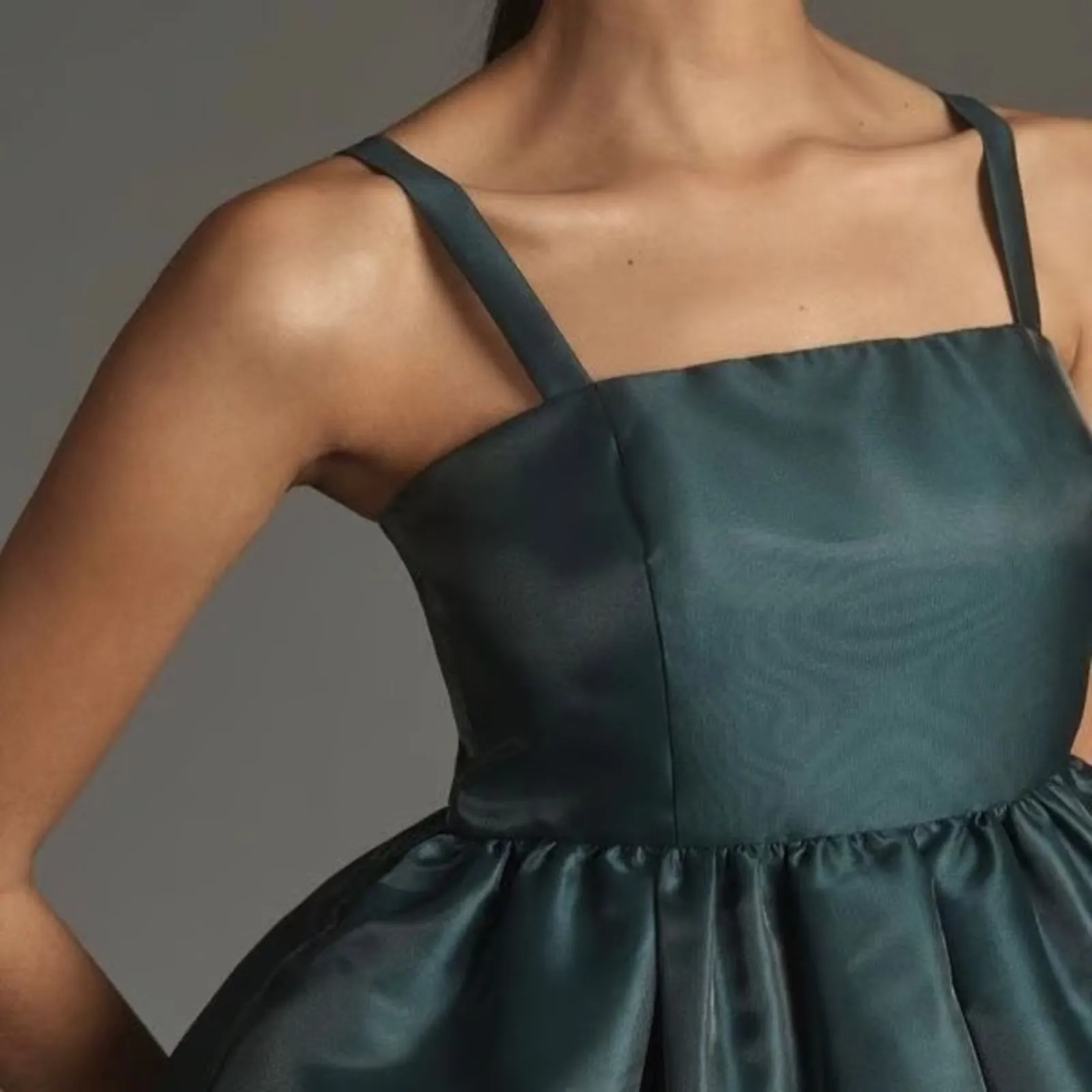 Anthropologie Mare Mare Green Peplum Taffeta Babydoll Top X-Large Holiday Party - Image 3