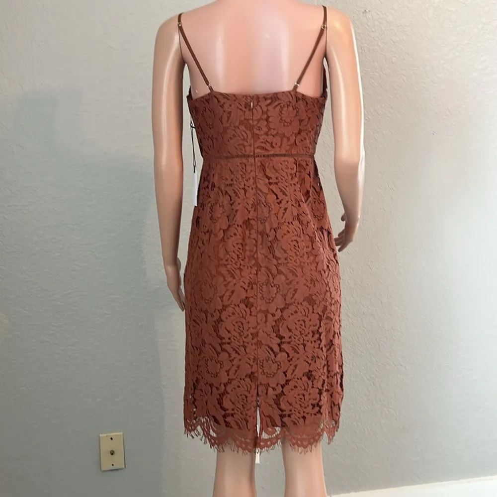 ASTR the Label BROWN Lattice Inset Lace V Neck Mini Dress NEW Sz MEDIUM NWT #139 - Image 9