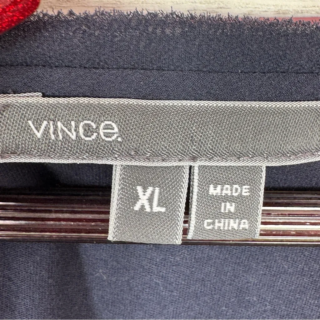 Vince Sheer Silk Shoulder Scoop Neck Long Sleeve Shirt Navy Blue XL - Image 8