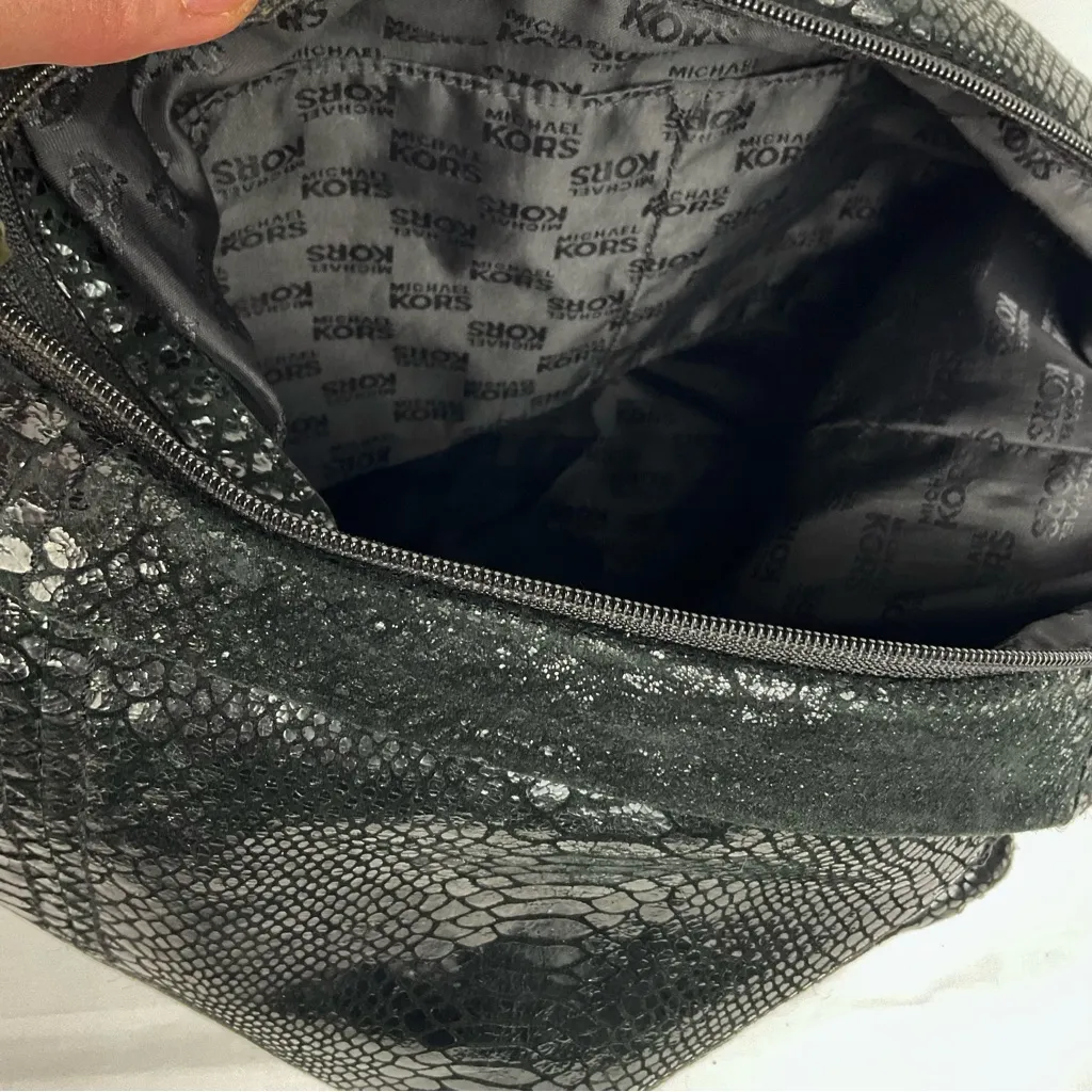 Michael Michael Kors Snakeskin Hobo Bag Handbag Black Purse Python Animal Print - Image 6
