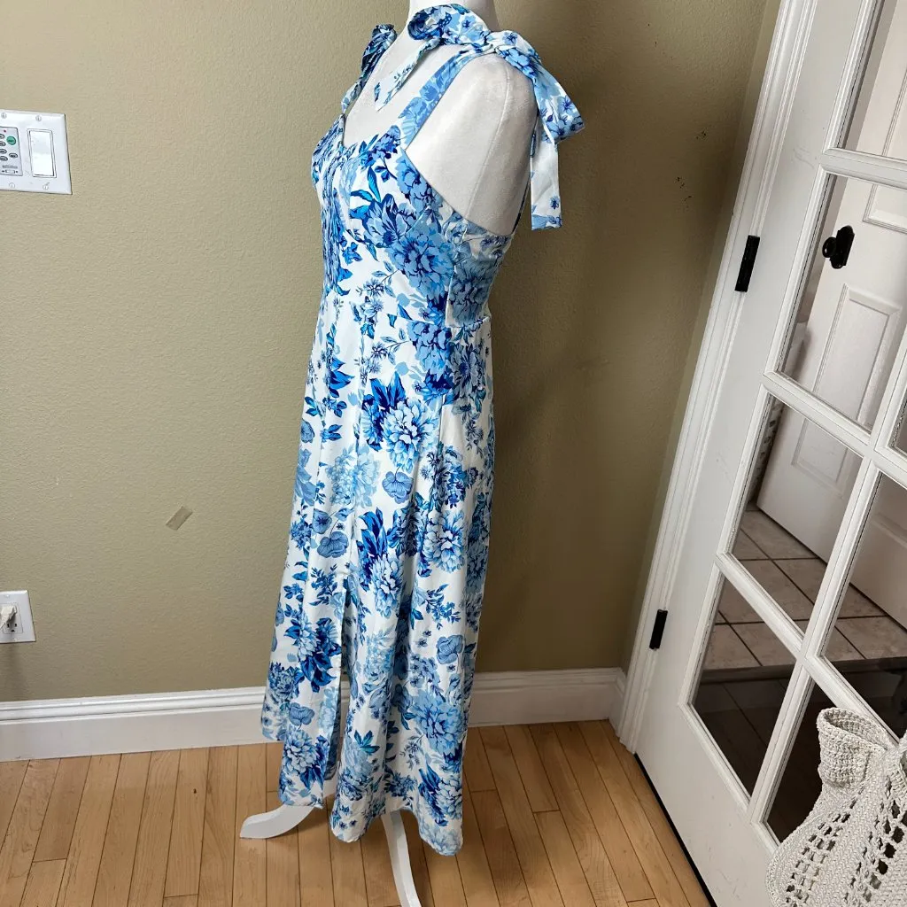 SHEIN Blue & White Floral Toile Midi Sundress Dress Size Small - Image 7