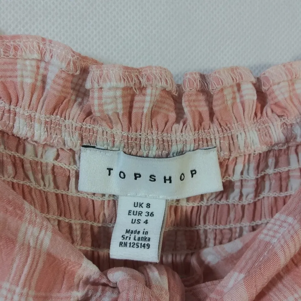 Topshop Pink Gingham Puff Sleeve Shorts Romper Size 4 - Image 7