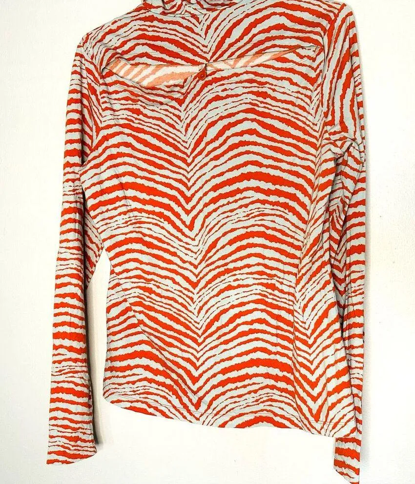 Proenza Schouler Women's White Orange Geometric Zebra Turtleneck Top Size XL - Image 4