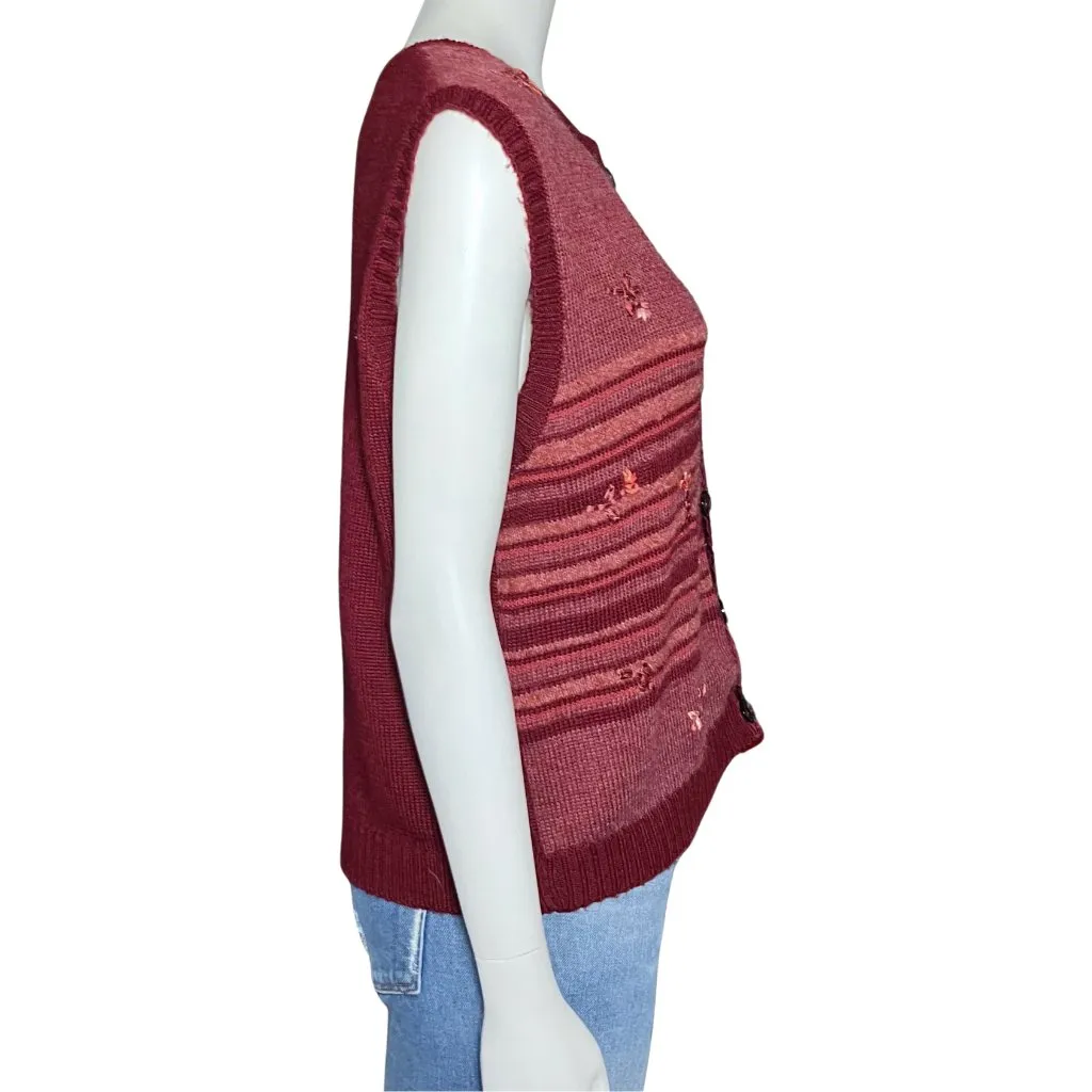 Vintage 90s Maroon Sweater Vest. Petite Medium. Cottagecore Grandmacore Fall Red - Image 6