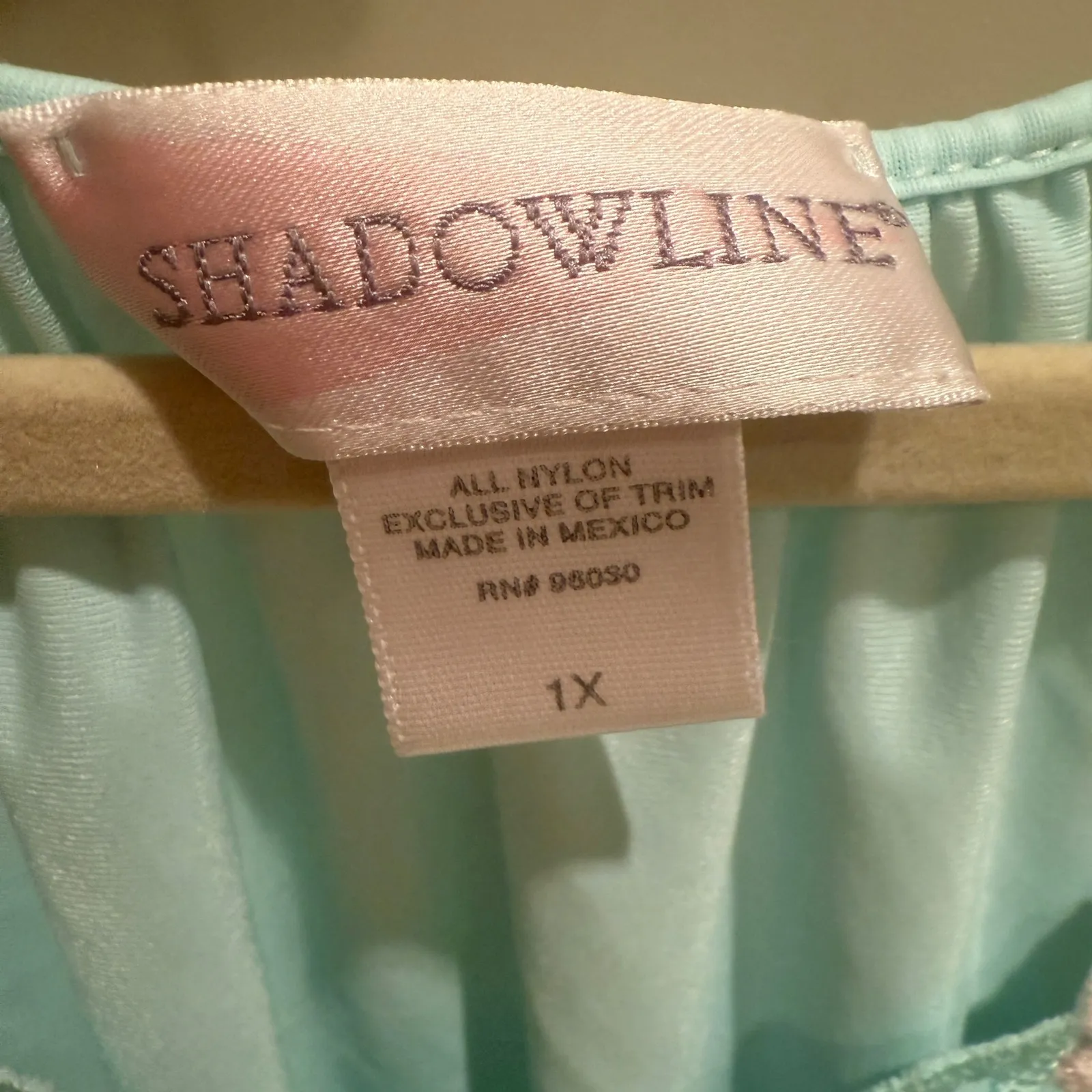 Shadowline 1X Aqua Blue Nylon Nightgown Sleeveless Roses Trim Sleepwear - Image 4