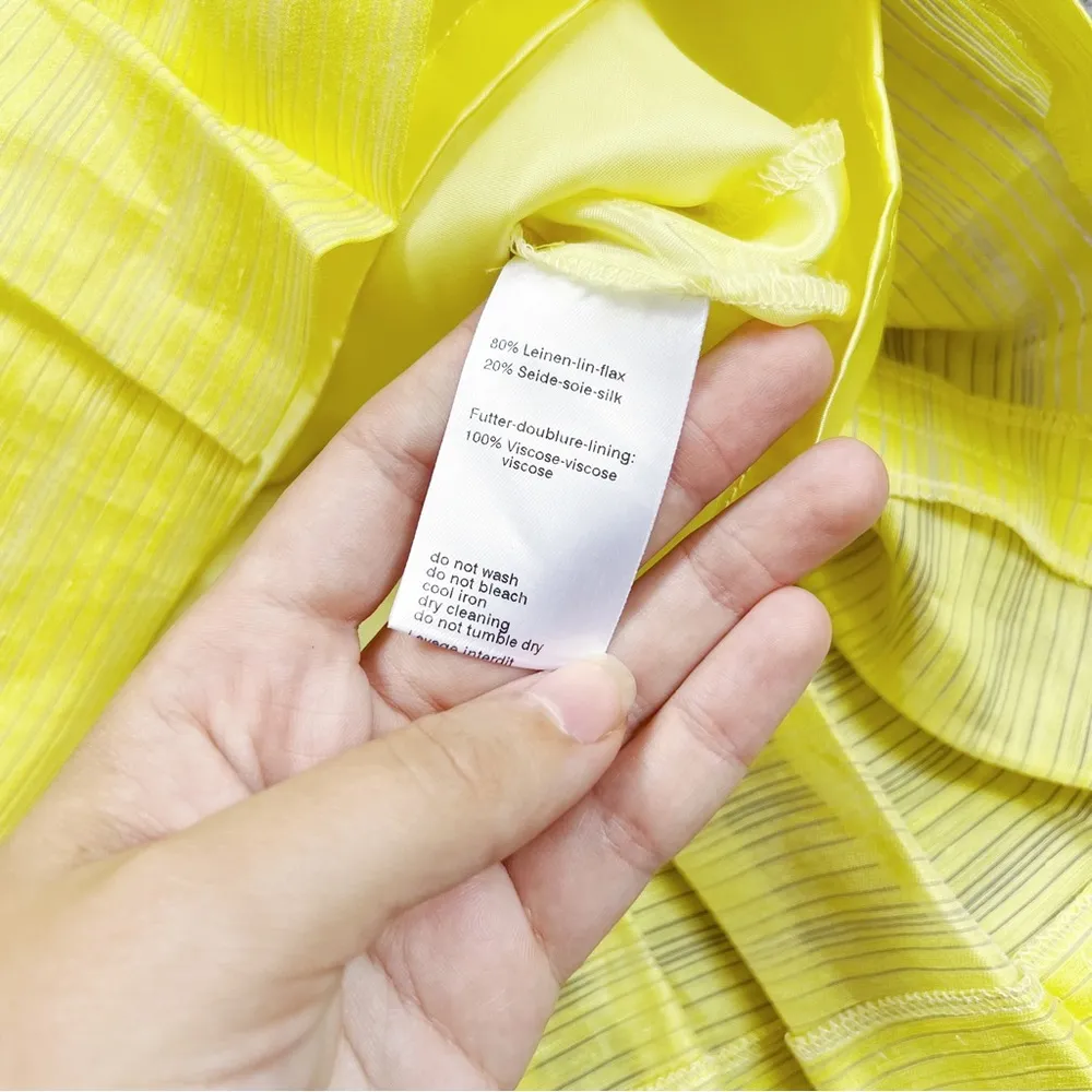 Akris Punto • yellow linen / silk skirt pleated striped full midi - Image 6