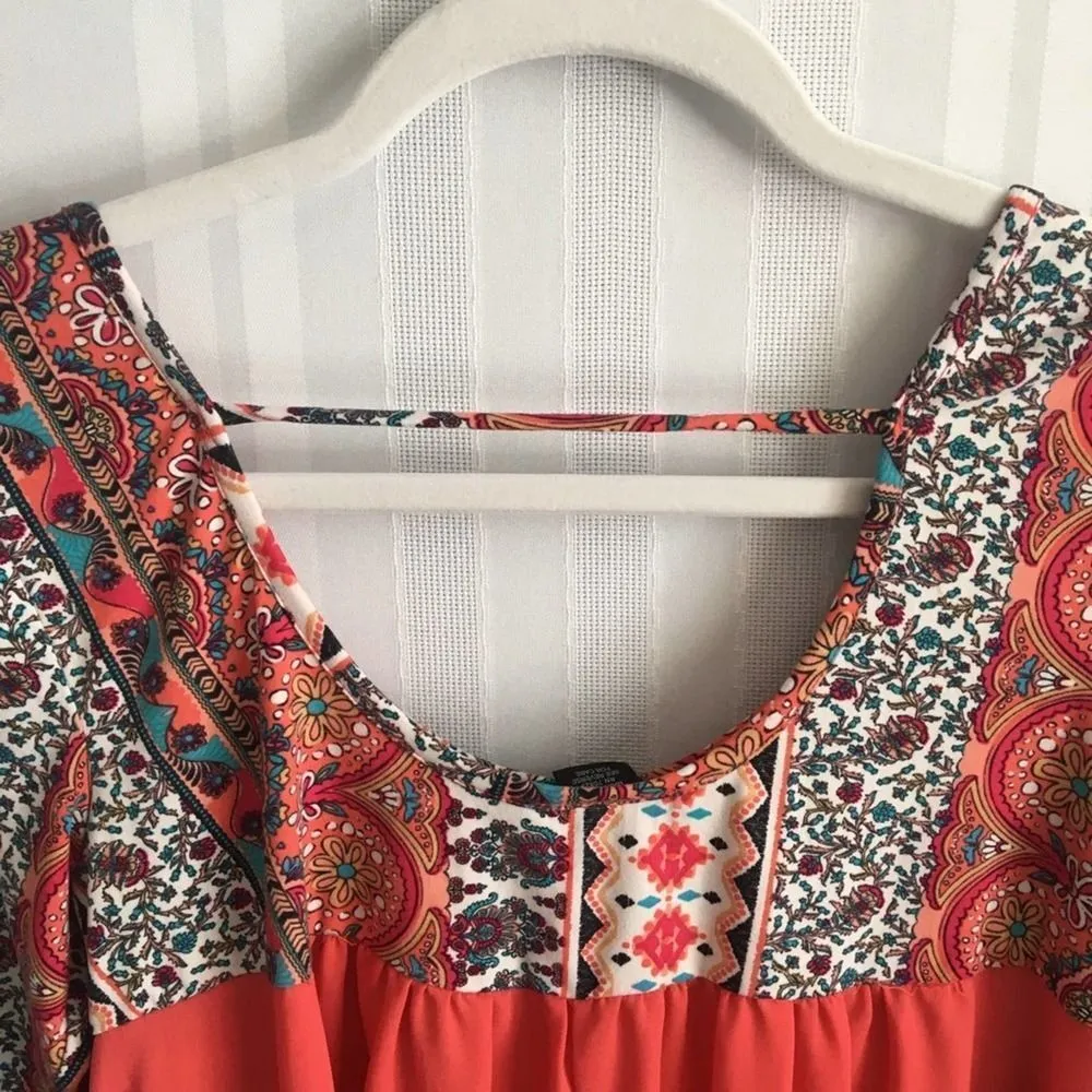 Rue 21 Mixed Media 3/4 Sleeves Scoop Neck Blouse Tribal Small Junior’s Top Peach - Image 8