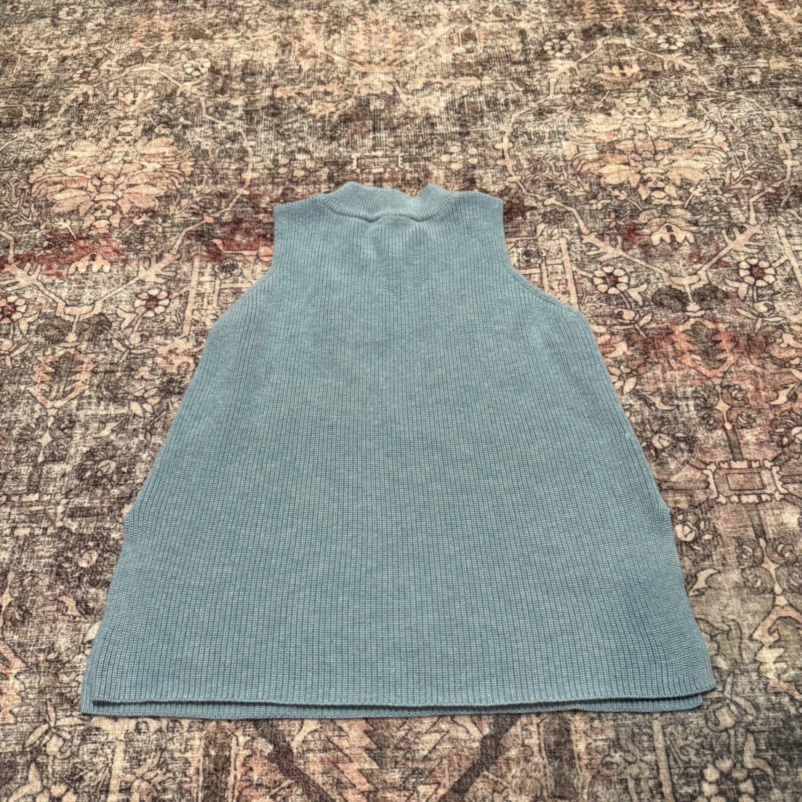 Autumn Cashmere Mock Neck Sleeveless Sweater Top Blue Size S Ribbed Knit - Image 3