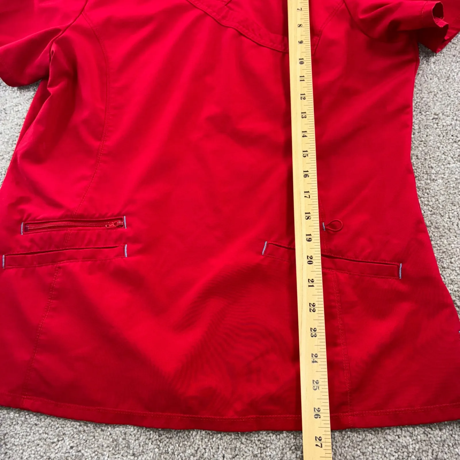 Radiant Red Womens Scrub Top Size M Short Sleeve Mock‎ Wrap Medical Uniform - Image 2