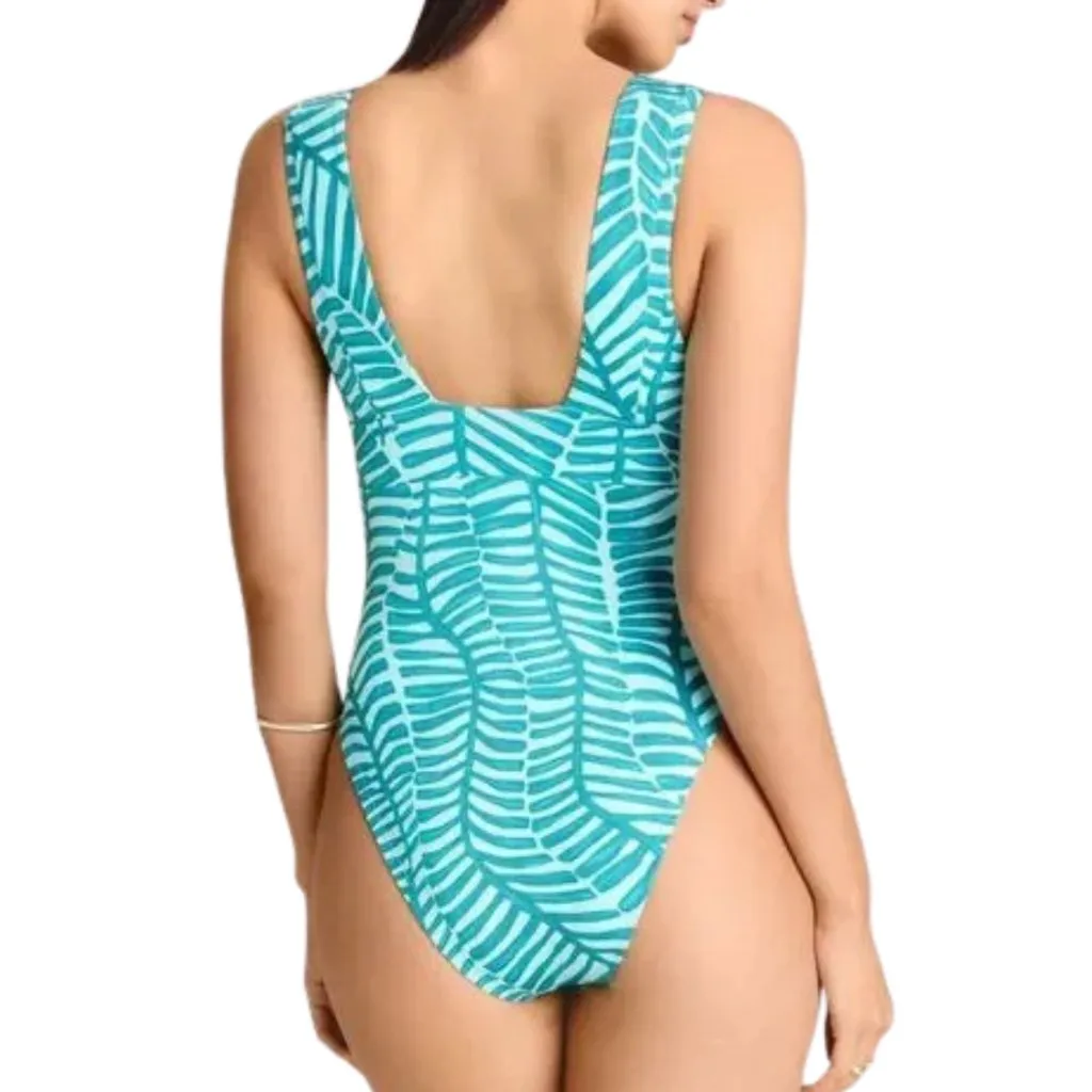 Women's Jade Print Plunge Full Coverage One Piece Swimsuit Sz L NWOT - Image 5
