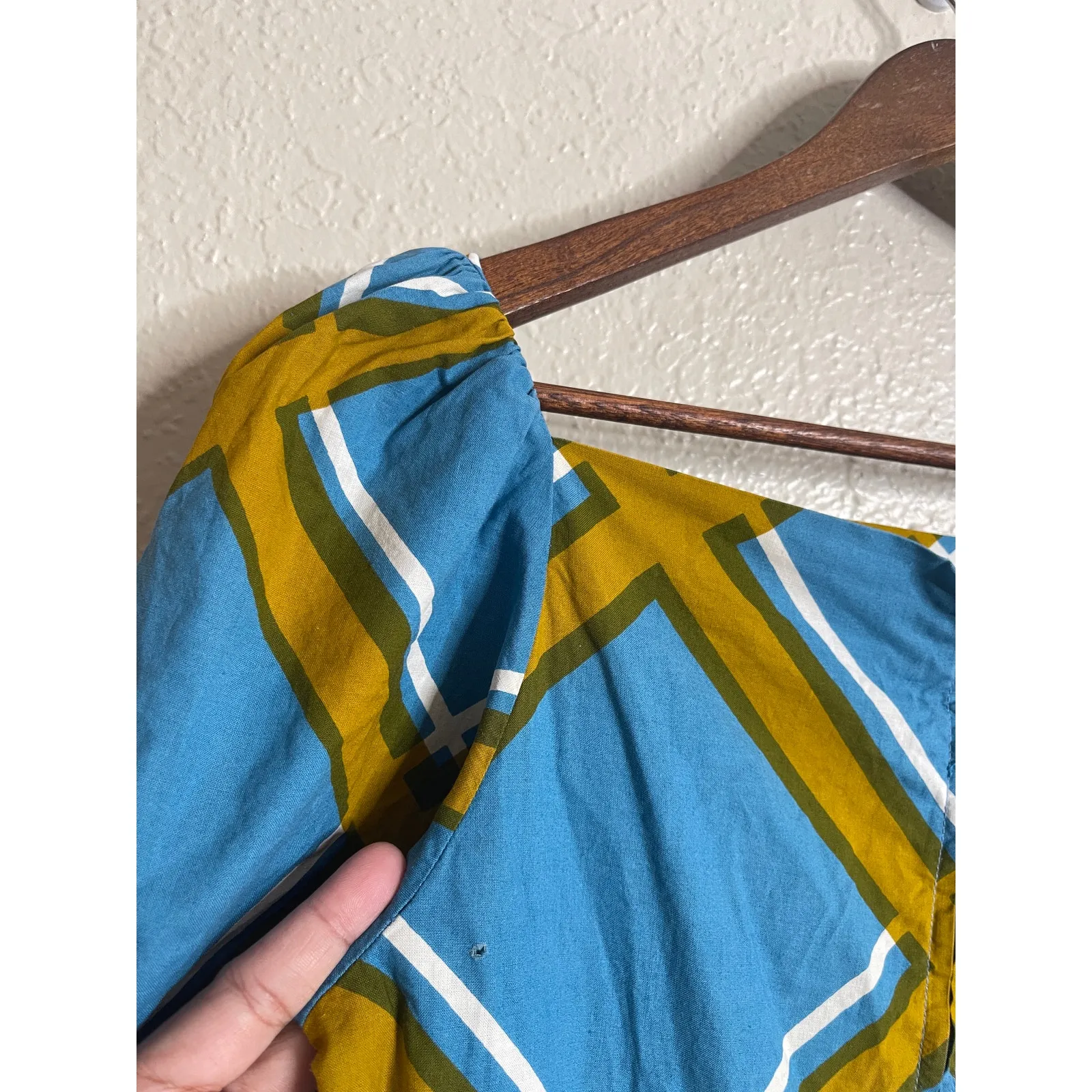 Vintage 1972 Marimekko Grid Pattern Cotton Maxi Dress Blue Yellow Womans 40/12 - Image 14