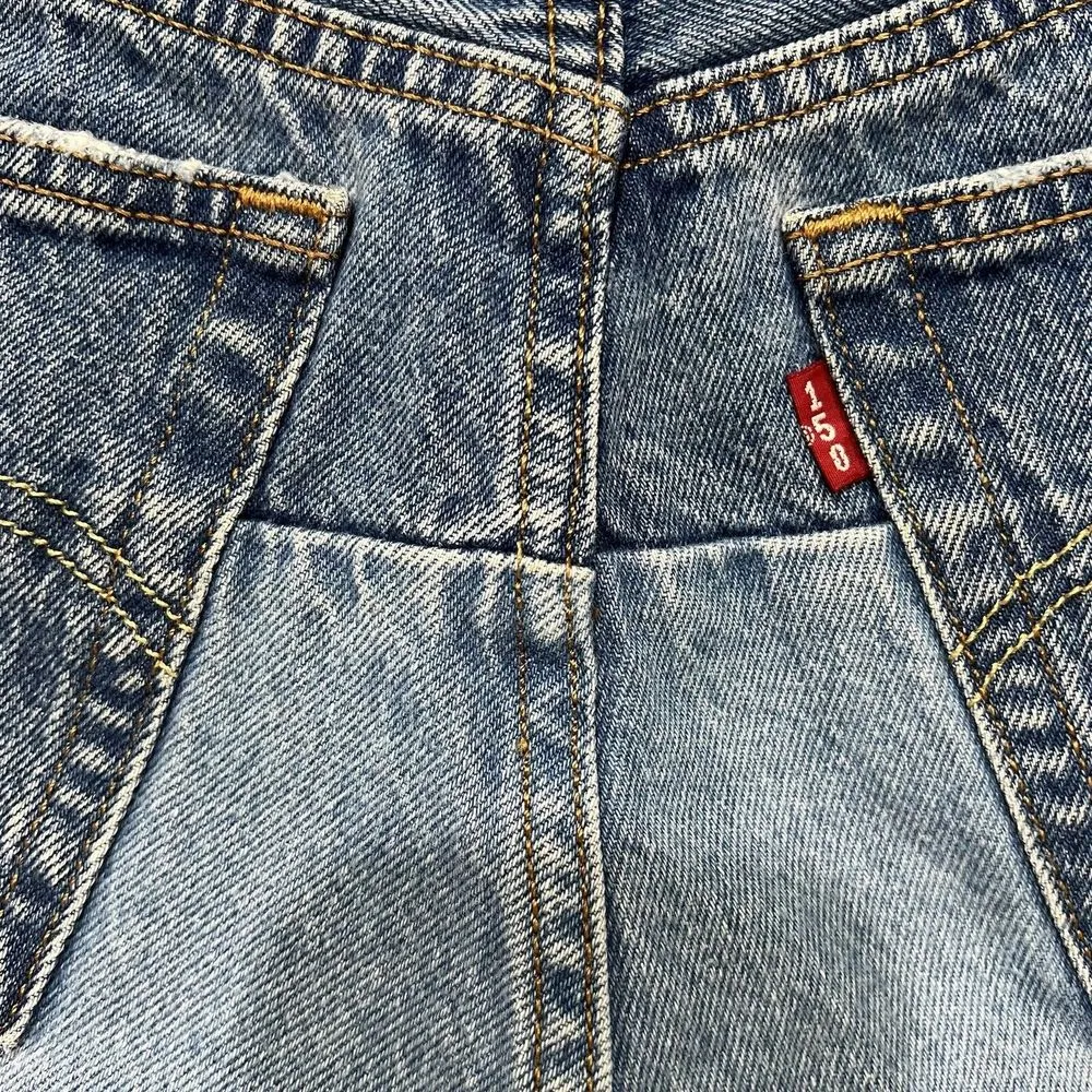 Levis Size 27 501 150 Pieced Shorts Original High Rise Denim Distressed Blue - Image 6