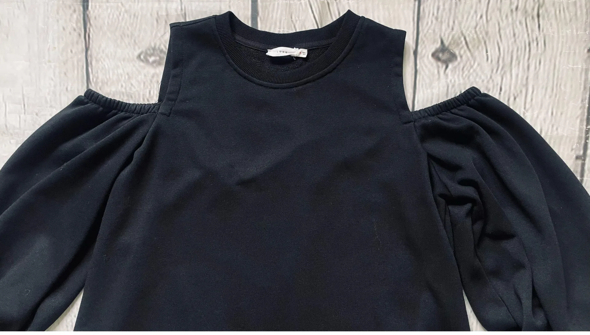 Lush Black Cold Shoulder French Terry Knit Dress - Image 10