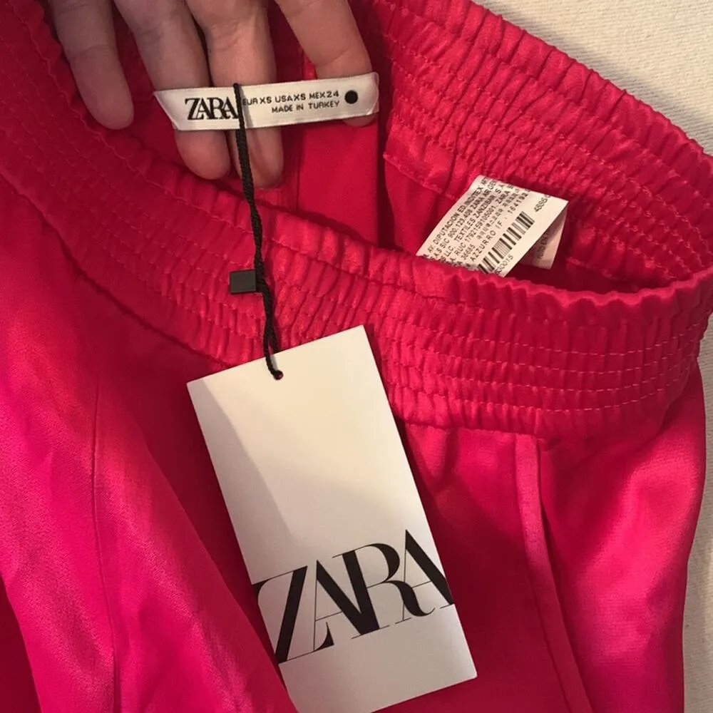 Zara womens XS pink barbie satin pants casual relax soft trousers modest cute - Image 7