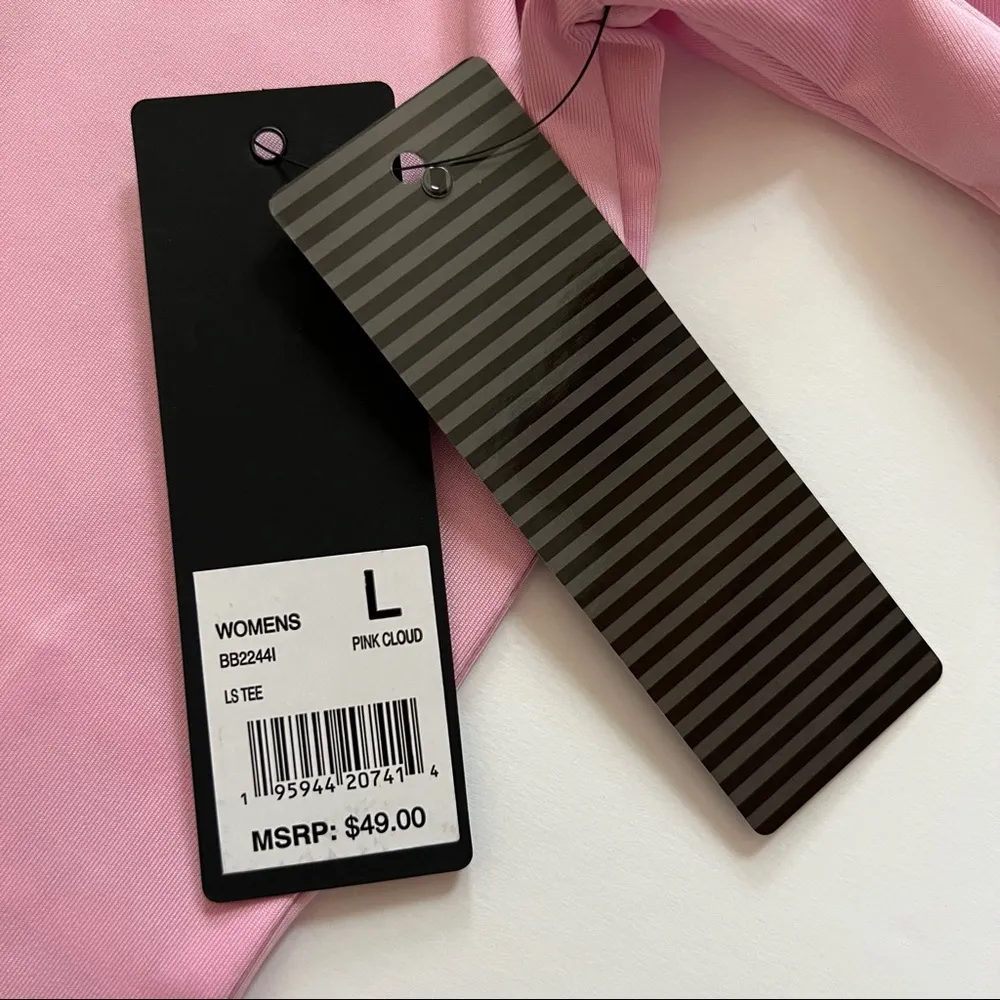 Bebe Sport Crop Top Pink Cloud Spellout Long Sleeve Tee Crewneck Athleisure L - Image 9