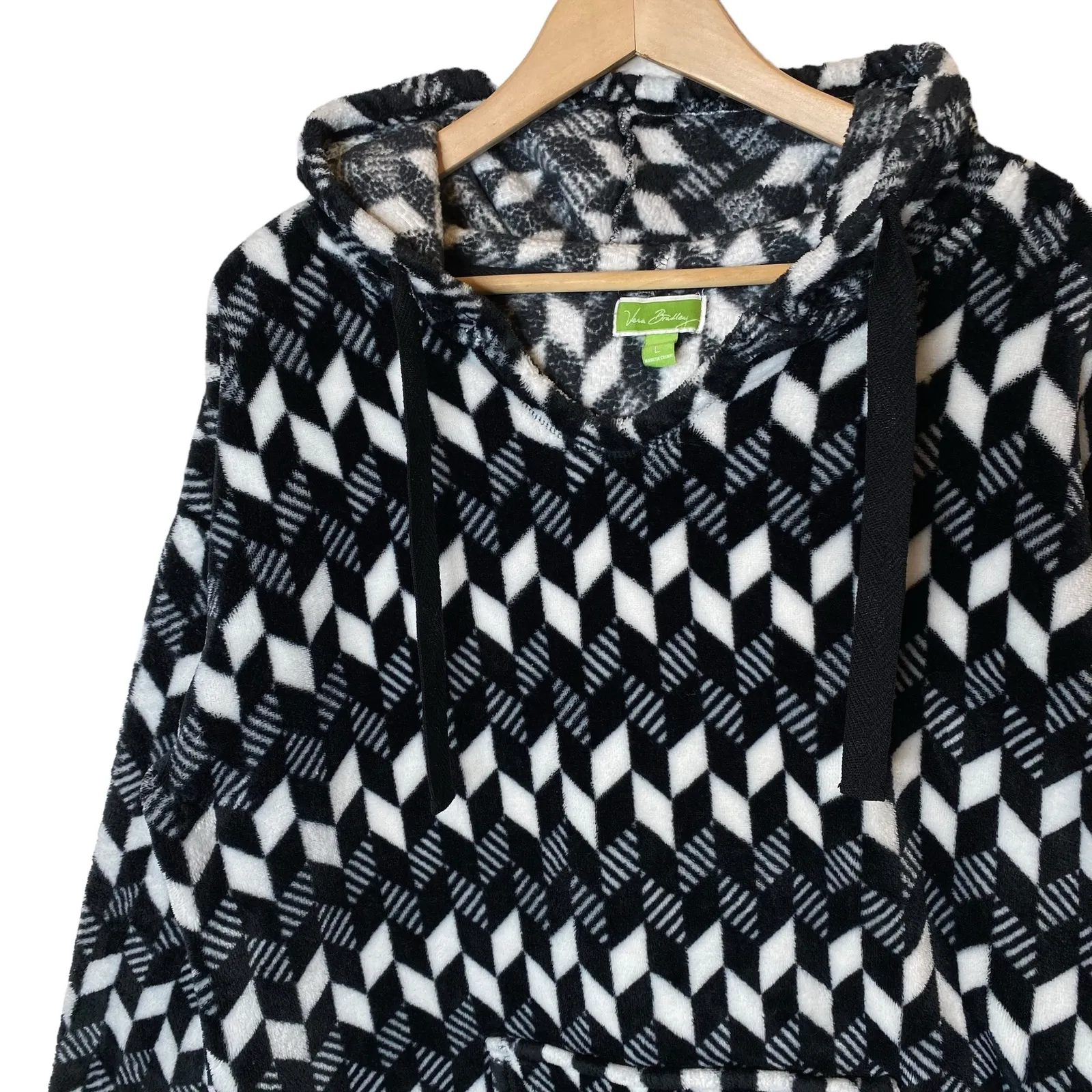 Vera Bradley Fleece Hoodie Large Sweatshirt Geo Print‎ Black White - Image 2