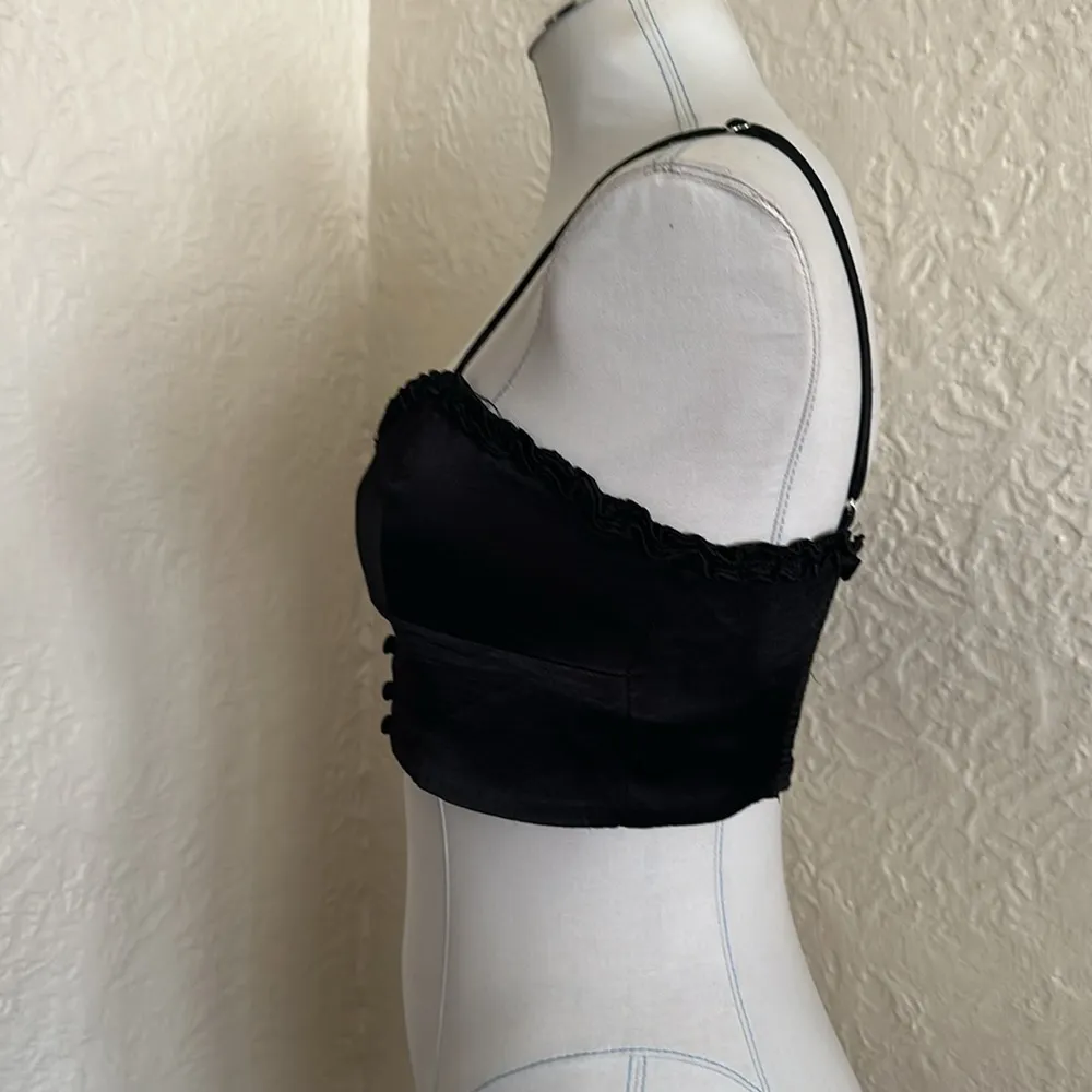 Zara Black Satin Cropped Bustier Button Front Cami Tank Top Medium - Image 4