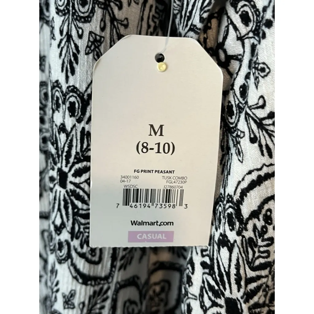 Faded Glory Blouse Womens Size M 8-10 Black White Floral Lace Trim Long Sleeve - Image 9