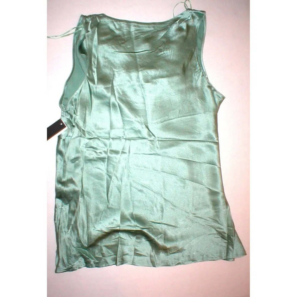 NWT New Designer Josie Natori Silk Camisole Green Tank L Womens Top Large Cowl - Image 4