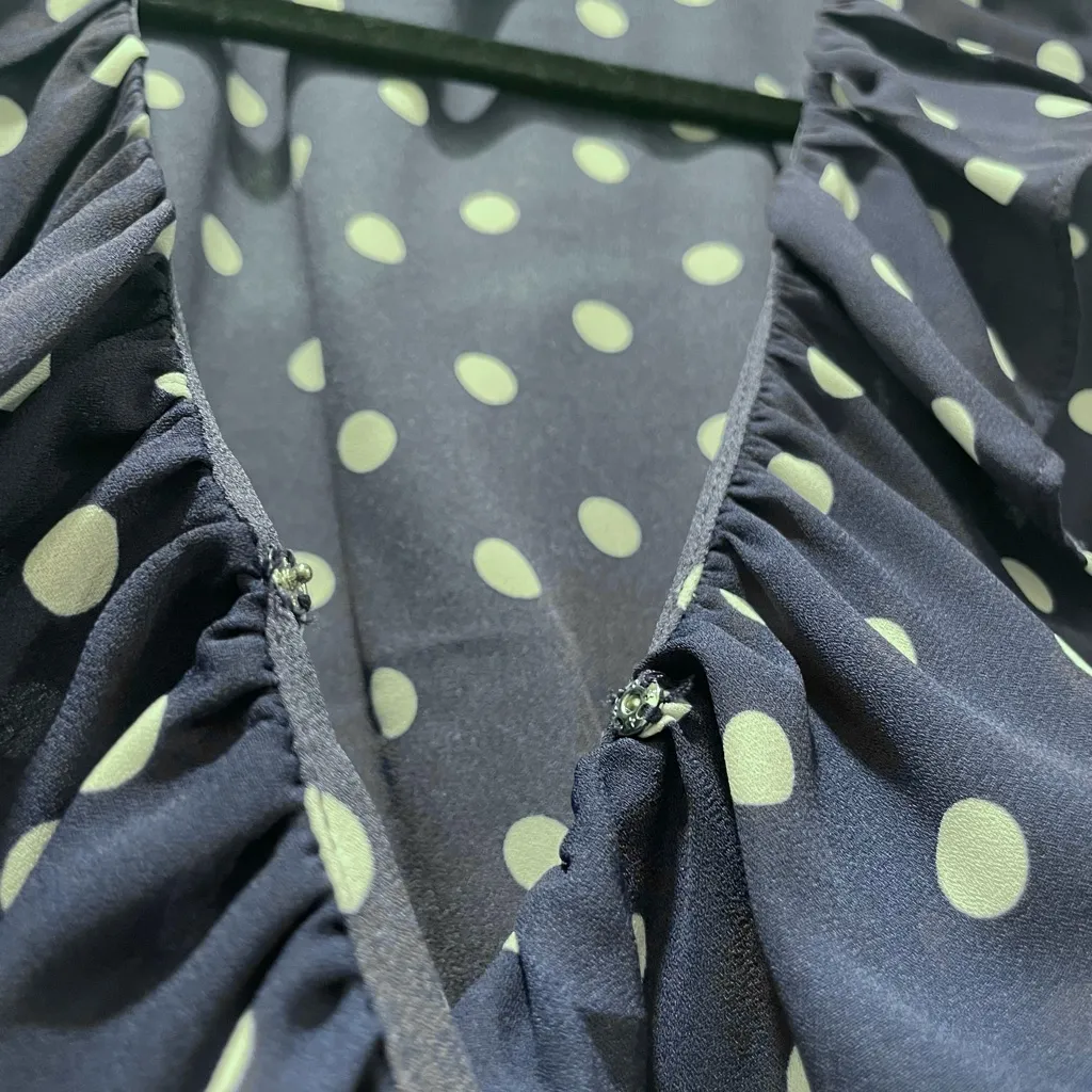 LIKE NEW Forever 21 F21 Navy Blue & White Polka Dot Ruffle Blouse - S - Image 11