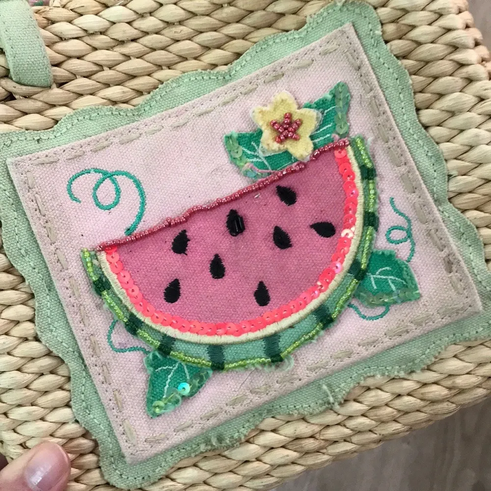 Watermelon Wicker Straw Basket Polka Dot Purse Bag - Image 3