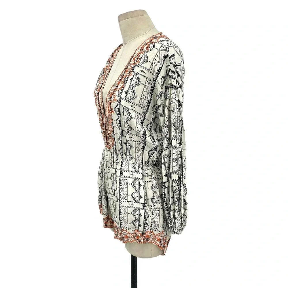 Cleobella Mischa Boho Henna Print Embroidered Romper Cream Size‎ Small - Image 6