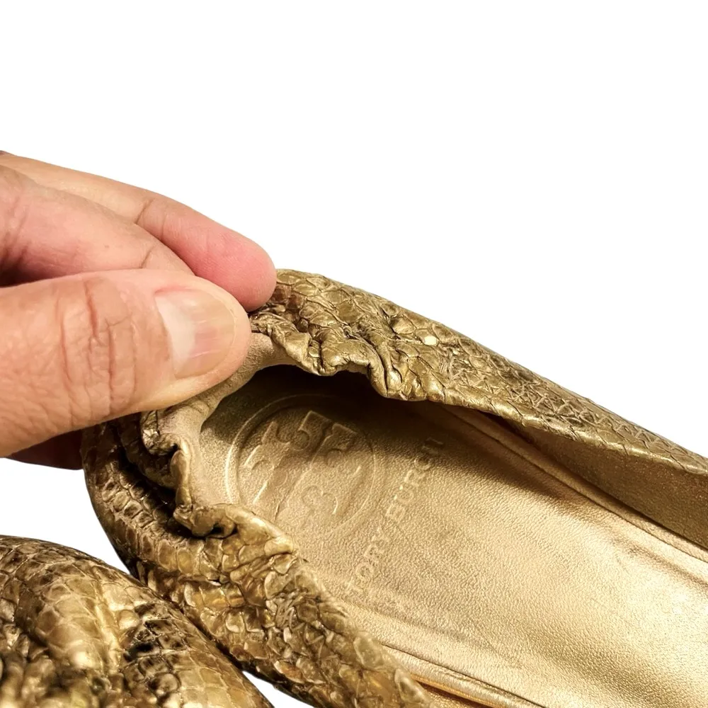 Tory Burch REVA GOLDEN SNAKESKIN MEDALION BALLET FLATS Size 8.5M VGC - Image 8