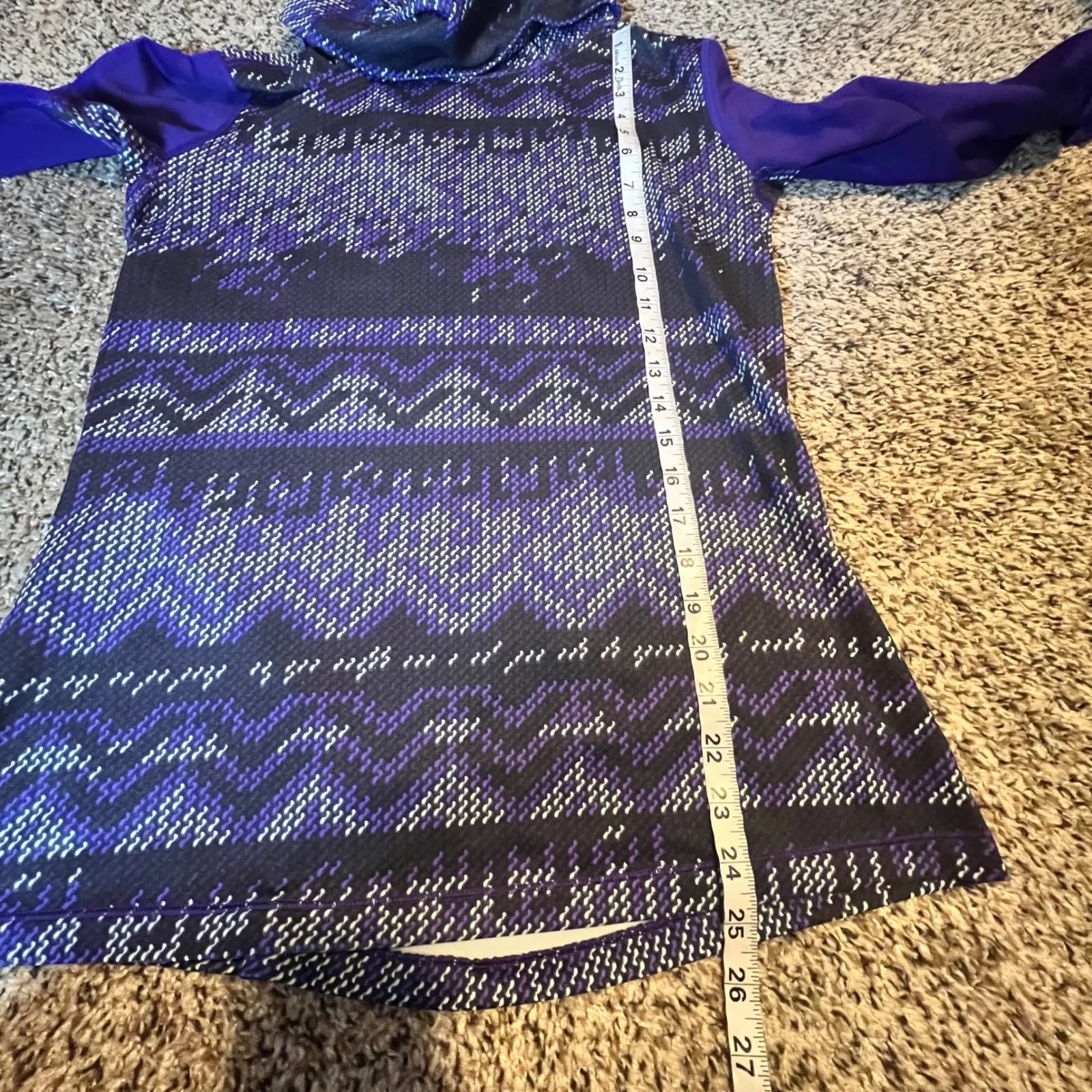 Nike Women's Purple Geometric Print Cowl Neck Long Sleeve Athletic Top Size L - Image 5