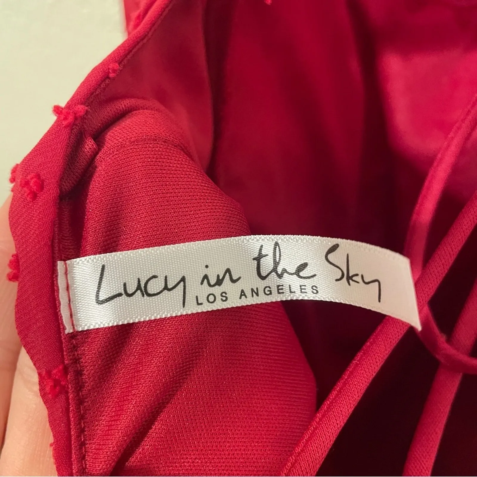 Lucy In The Sky Elsa Drape Dress In Red Swiss Dot Sweat heart Neckline Sz Small - Image 5