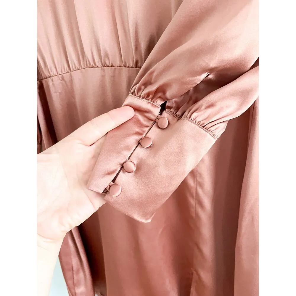 Reformation | Cairo Silk Puff Sleeve Dress | Praline Pink | Sz 8 - Image 7