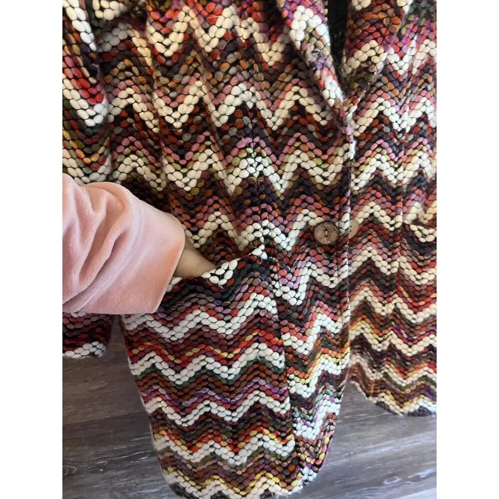 Ali Miles Size M Blazer Jacket Yarn Knit Chevron Open Front Pocket Art To Wear Size M - Image 3