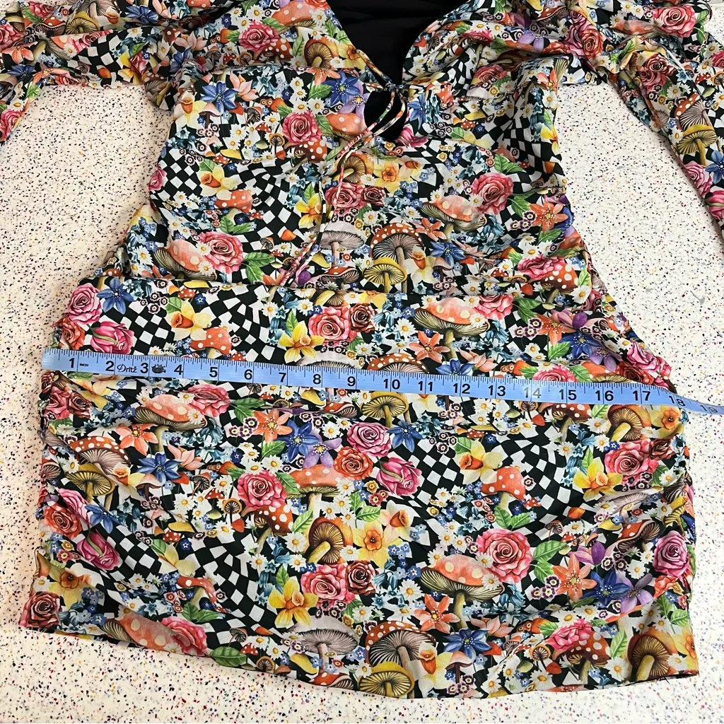 For Love & Lemons June Mushroom Wonderland Bell Sleeve Ruched Mini Dress Size S - Image 9