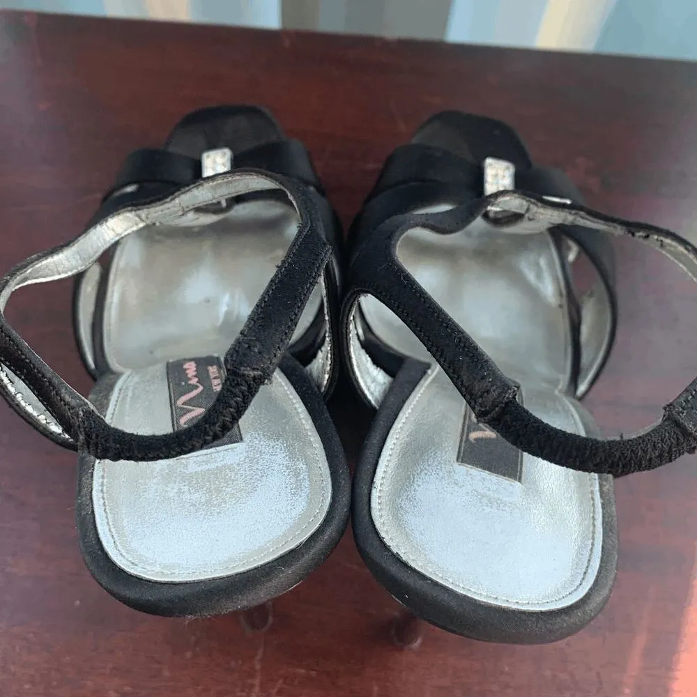 Nina Womens High Heels Peep Toe Sandals Ankle Strap Black Silver Shoes Size 6 - Image 4