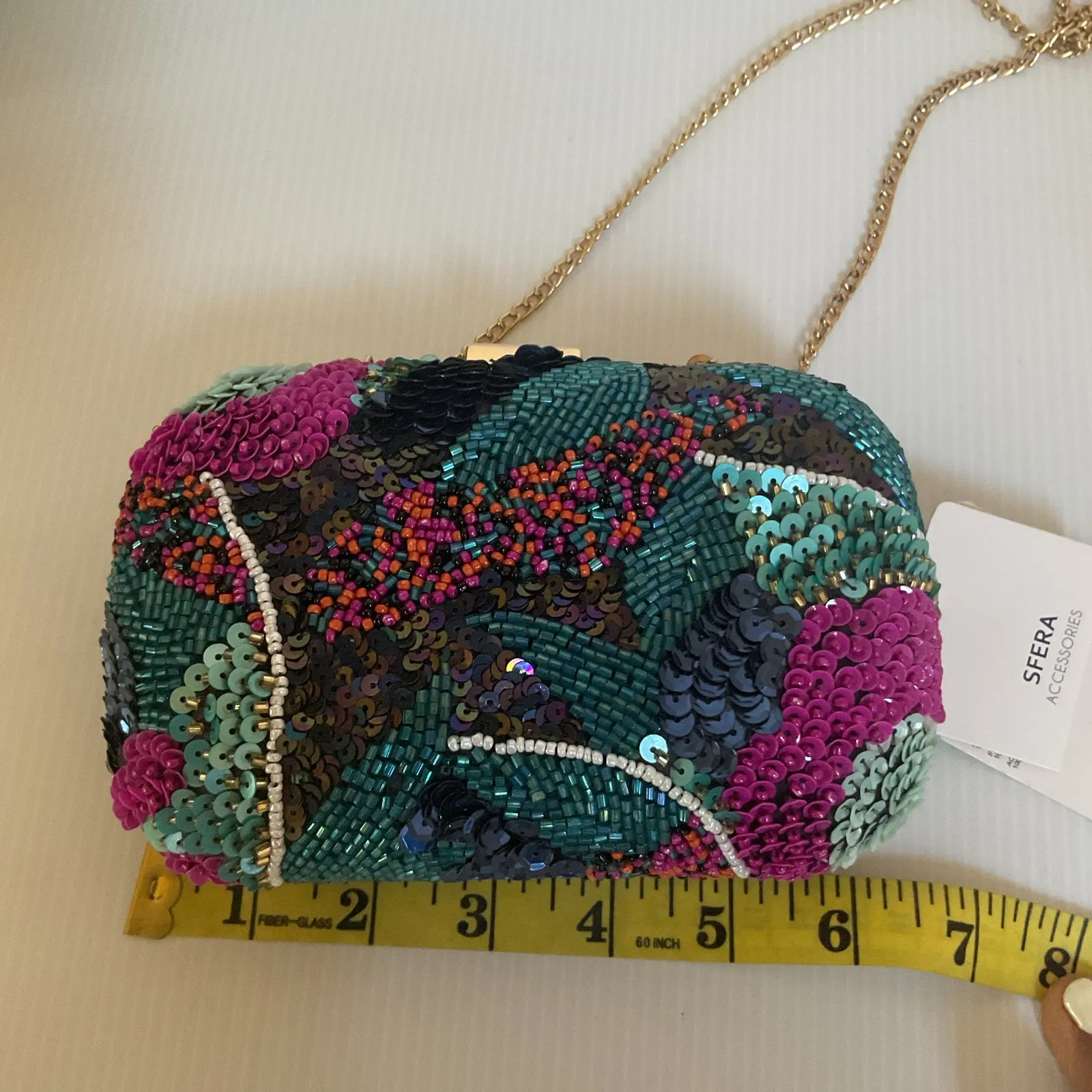 Sfera Beaded Sequin Clutch Purse – Chain Strap – Evening Bag - Image 9