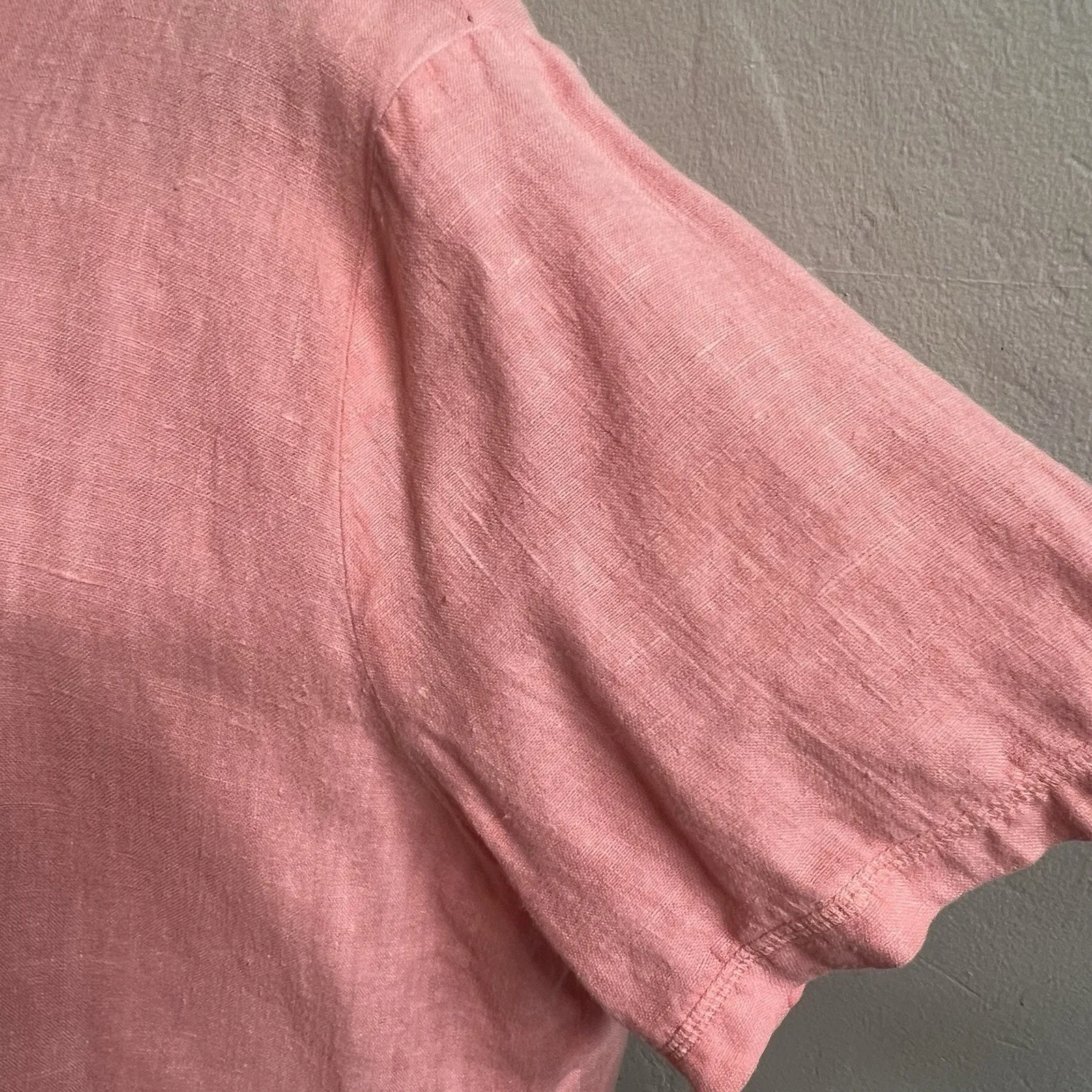 Hot Cotton Linen Collared Button Down Coastal Grandma Shirt Coral Size XL Blue - Image 9