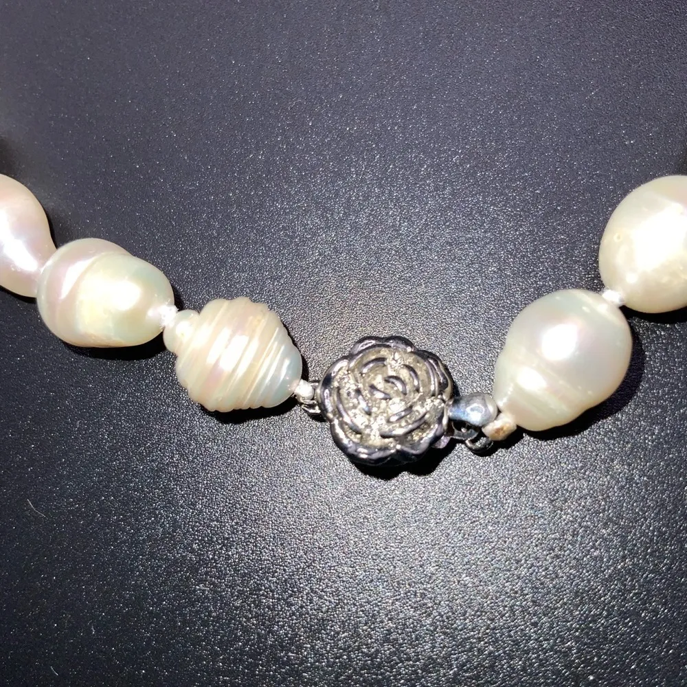 Baroque Japanese Pearl 12X14mm 18 Inches With Silver Rose Clasp Necklace Chocker - Image 8