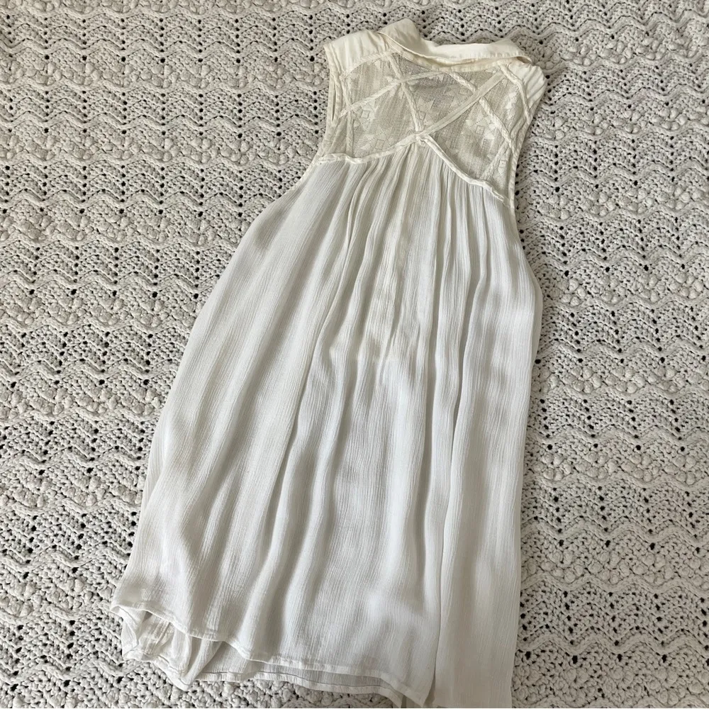 Free People Gauze Sleeveless Lace Tunic Top Cream (Medium) - Image 2